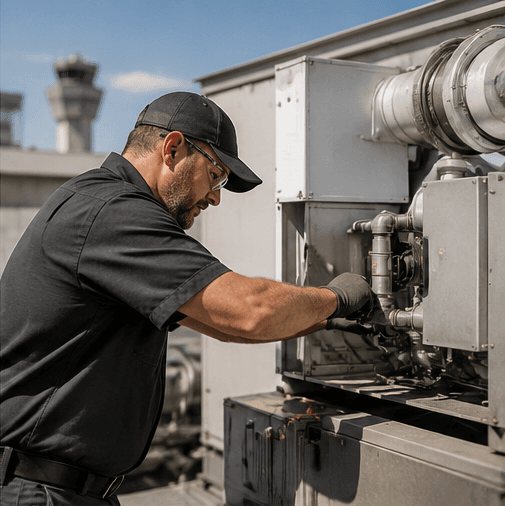 Professional Airfield Engineer working on Equipment at the Richmond International Airport