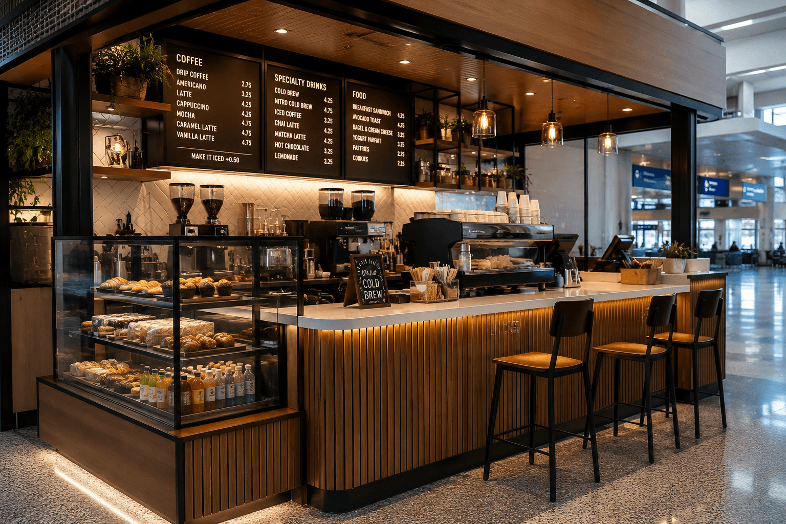 Specialty Coffee and Locally Themed Bar/Lounge at the Richmond International Airport.